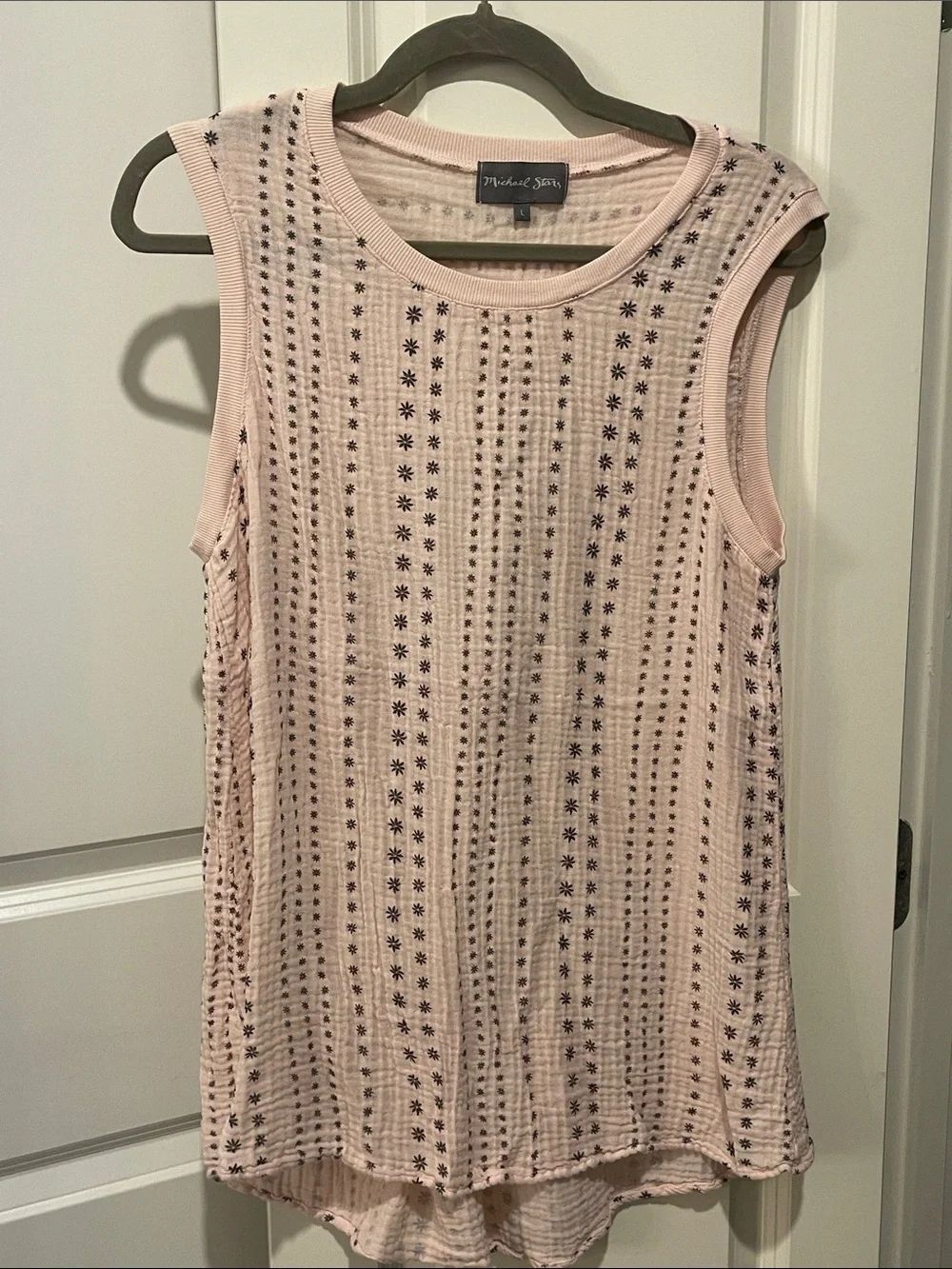 Michael Stars Light Pink Sleeveless Embroidered Tank Top